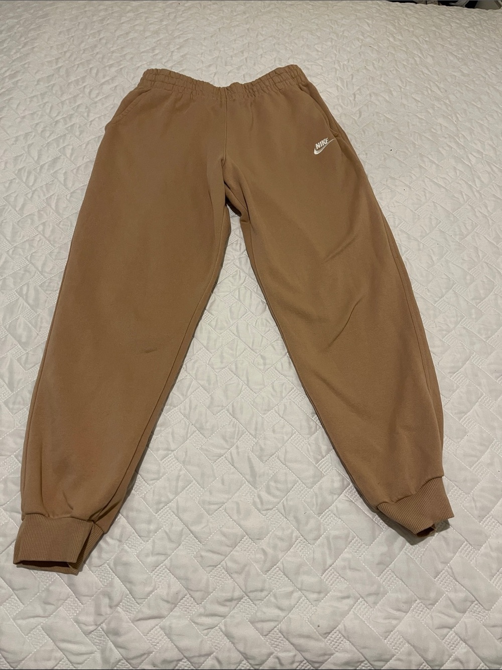 Nike Kids Brown Pullover Fleece Joggers with White Logo
